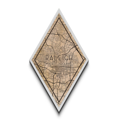 Raleigh Diamond Shaped Travel Poster, Custom Diamond Shaped Wall Art, City Map Canvas