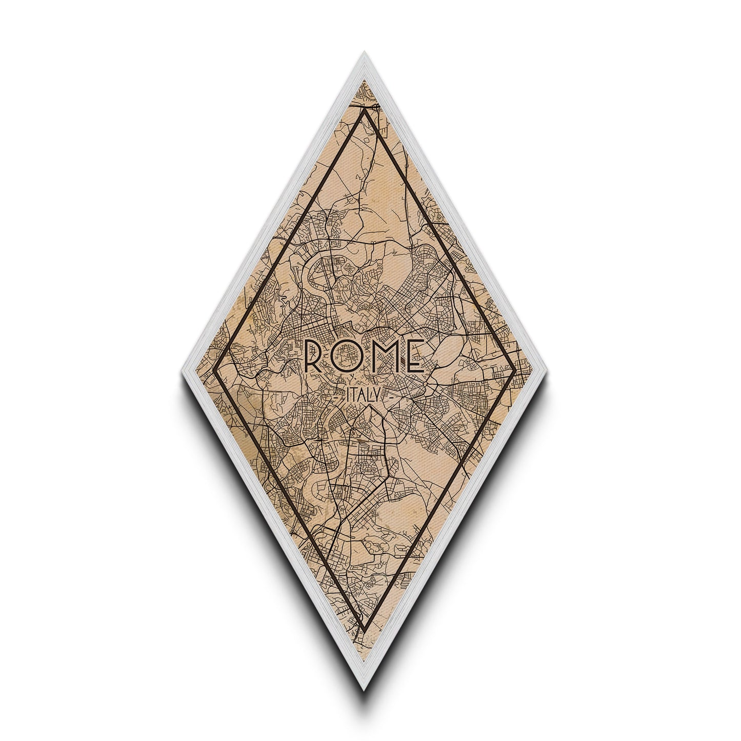 Rome - Italy Diamond Shaped Travel Poster, Custom Diamond Shaped Wall Art, City Map Canvas