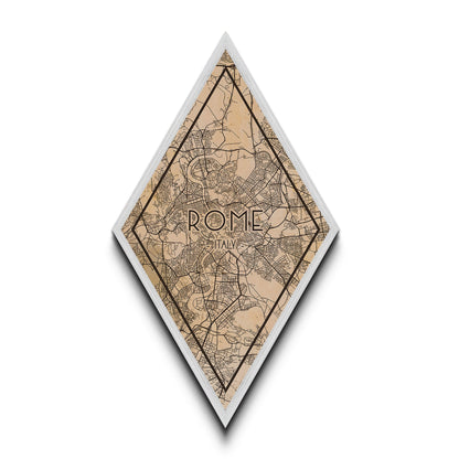 Rome - Italy Diamond Shaped Travel Poster, Custom Diamond Shaped Wall Art, City Map Canvas