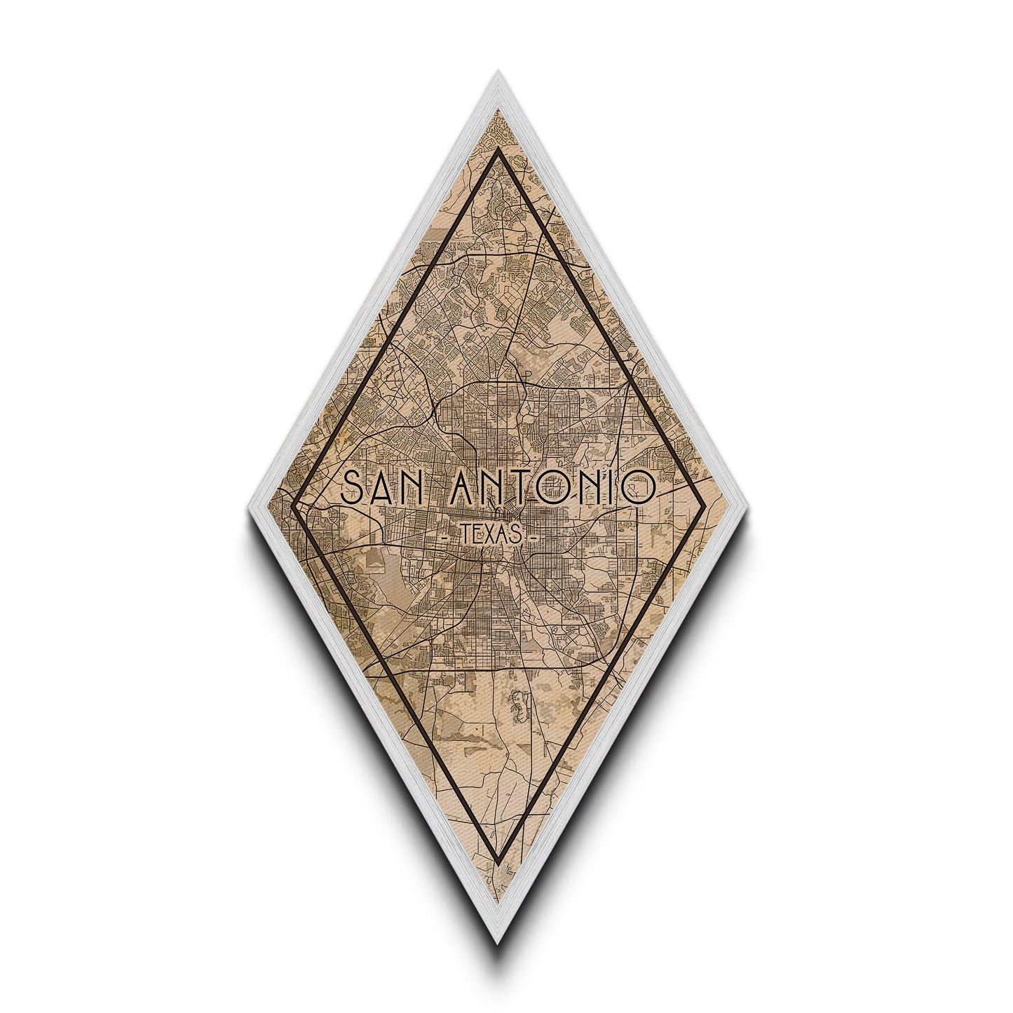 San Antonio Diamond Shaped Travel Poster, Custom Diamond Shaped Wall Art, City Map Canvas