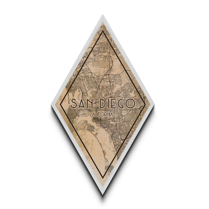 San Diego Diamond Shaped Travel Poster, Custom Diamond Shaped Wall Art, City Map Canvas