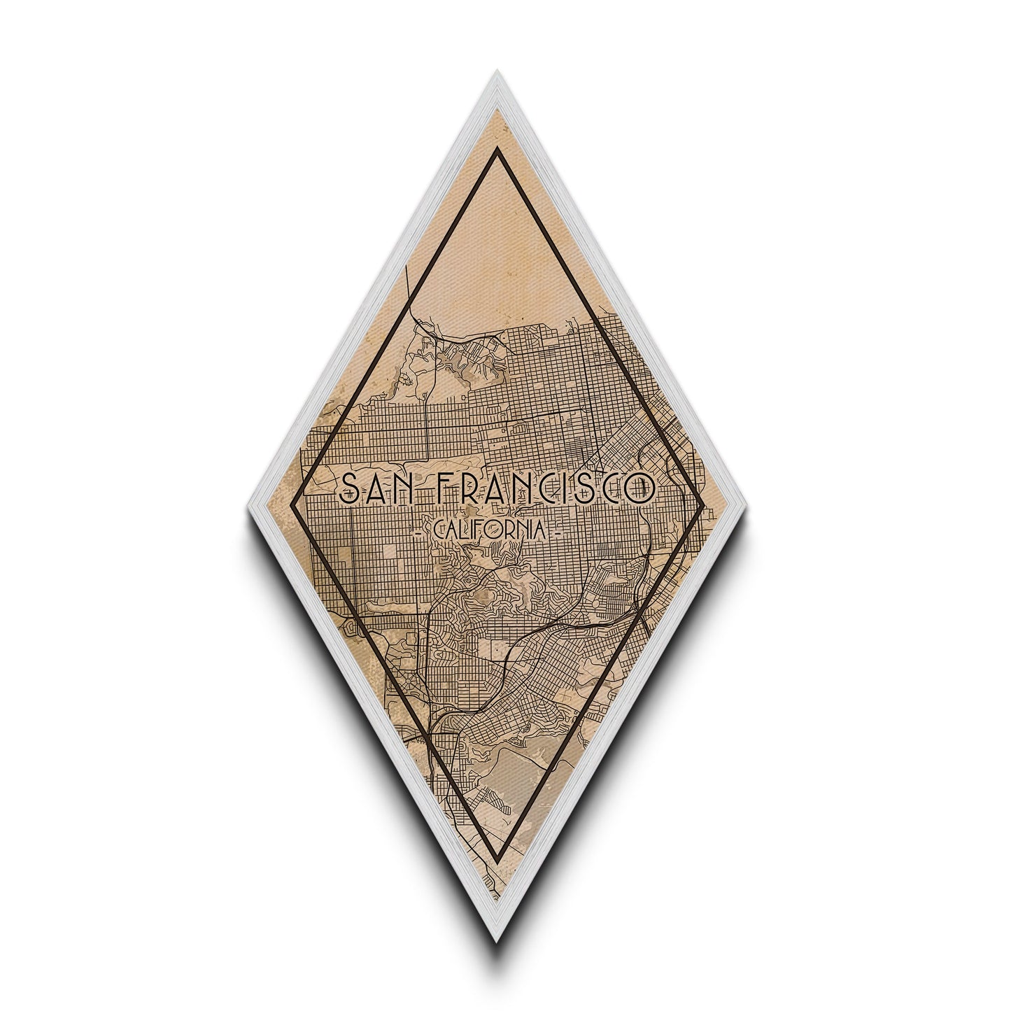 San Francisco Diamond Shaped Travel Poster, Custom Diamond Shaped Wall Art, City Map Canvas