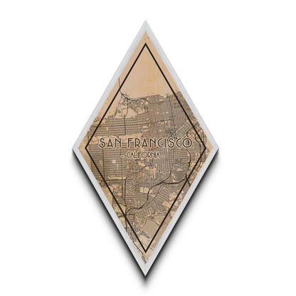 San Francisco Diamond Shaped Travel Poster, Custom Diamond Shaped Wall Art, City Map Canvas