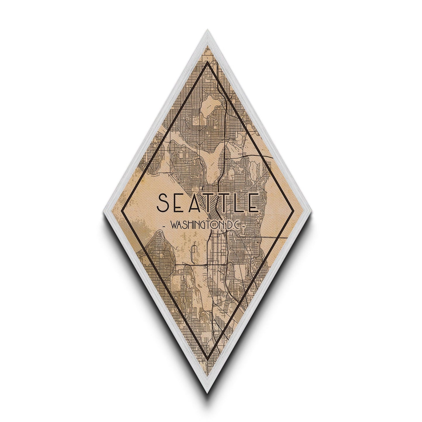 Seatle Diamond Shaped Travel Poster, Custom Diamond Shaped Wall Art, City Map Canvas