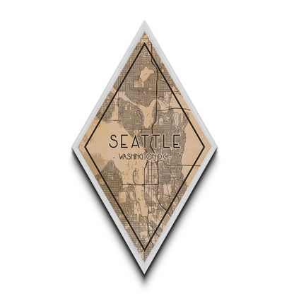 Seatle Diamond Shaped Travel Poster, Custom Diamond Shaped Wall Art, City Map Canvas