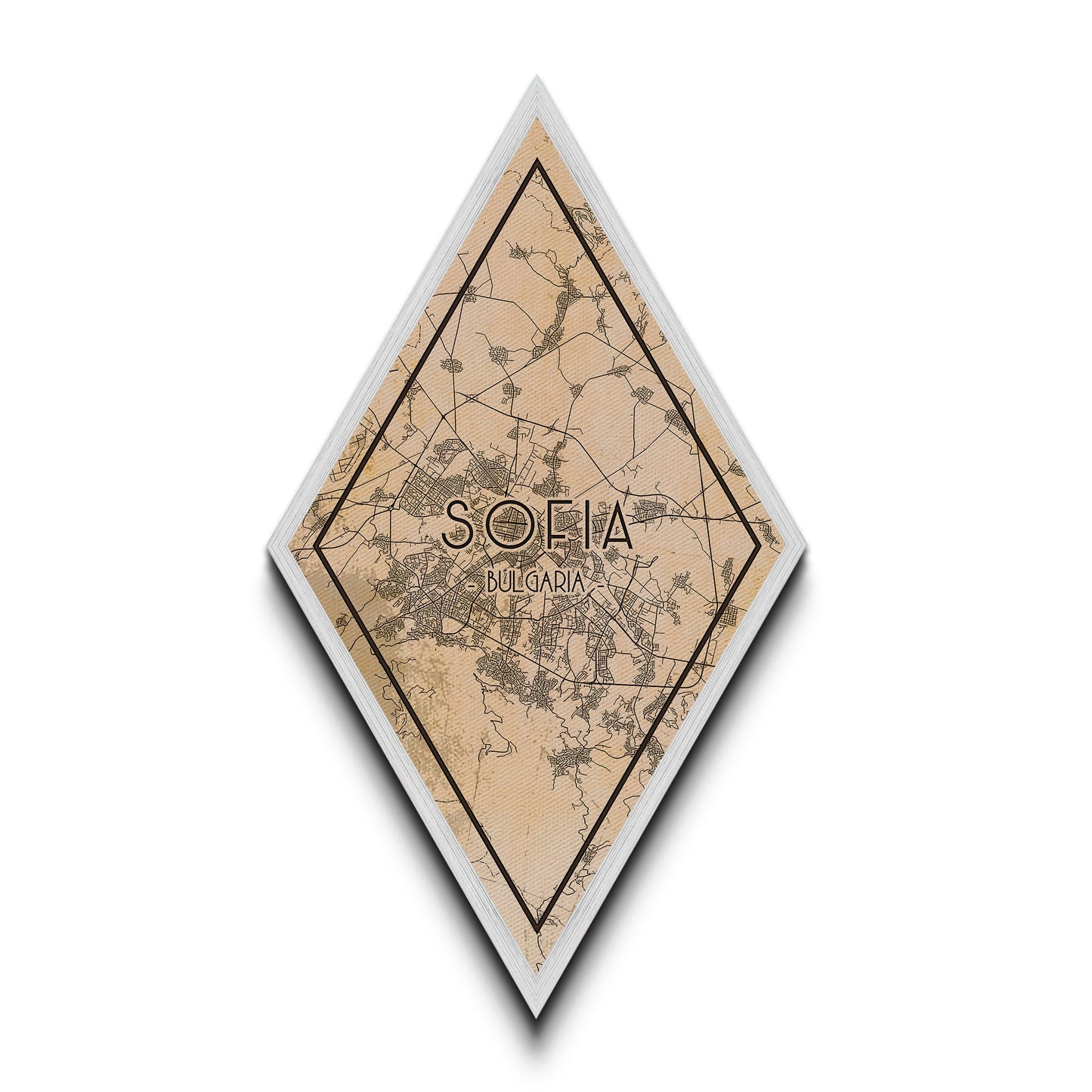 Sofia - Bulgaria Diamond Shaped Travel Poster, Custom Diamond Shaped Wall Art, City Map Canvas