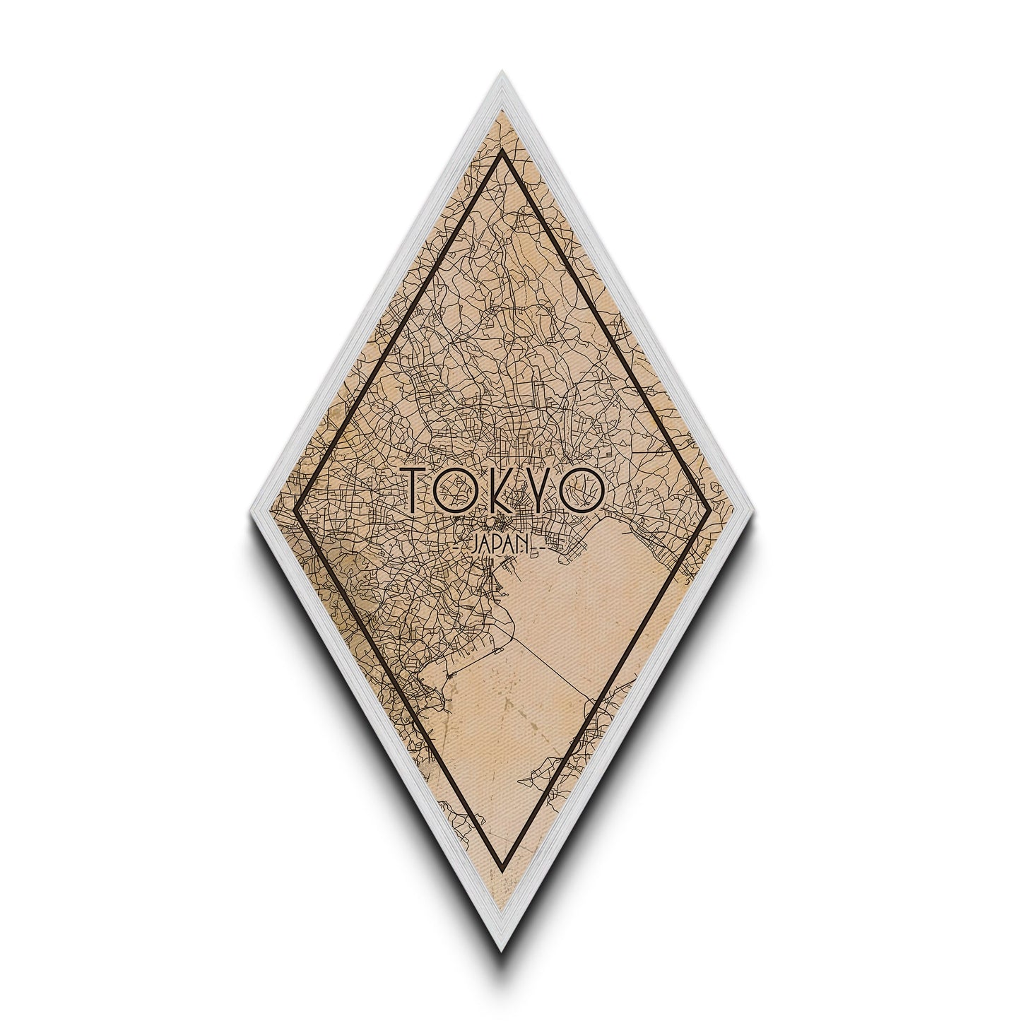 Tokyo - Japan Diamond Shaped Travel Poster, Custom Diamond Shaped Wall Art, City Map Canvas