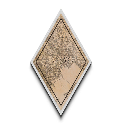 Tokyo - Japan Diamond Shaped Travel Poster, Custom Diamond Shaped Wall Art, City Map Canvas