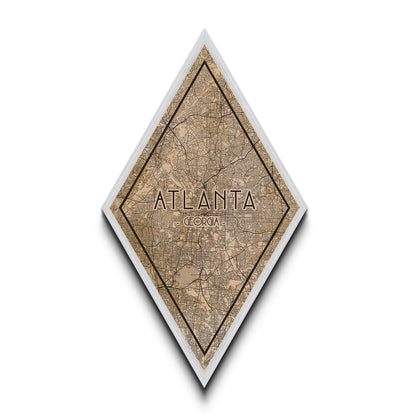 Atlanta Diamond Shaped Travel Poster, Custom Diamond Shaped Wall Art, City Map Canvas