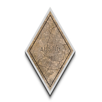 Austin Diamond Shaped Travel Poster, Custom Diamond Shaped Wall Art, City Map Canvas
