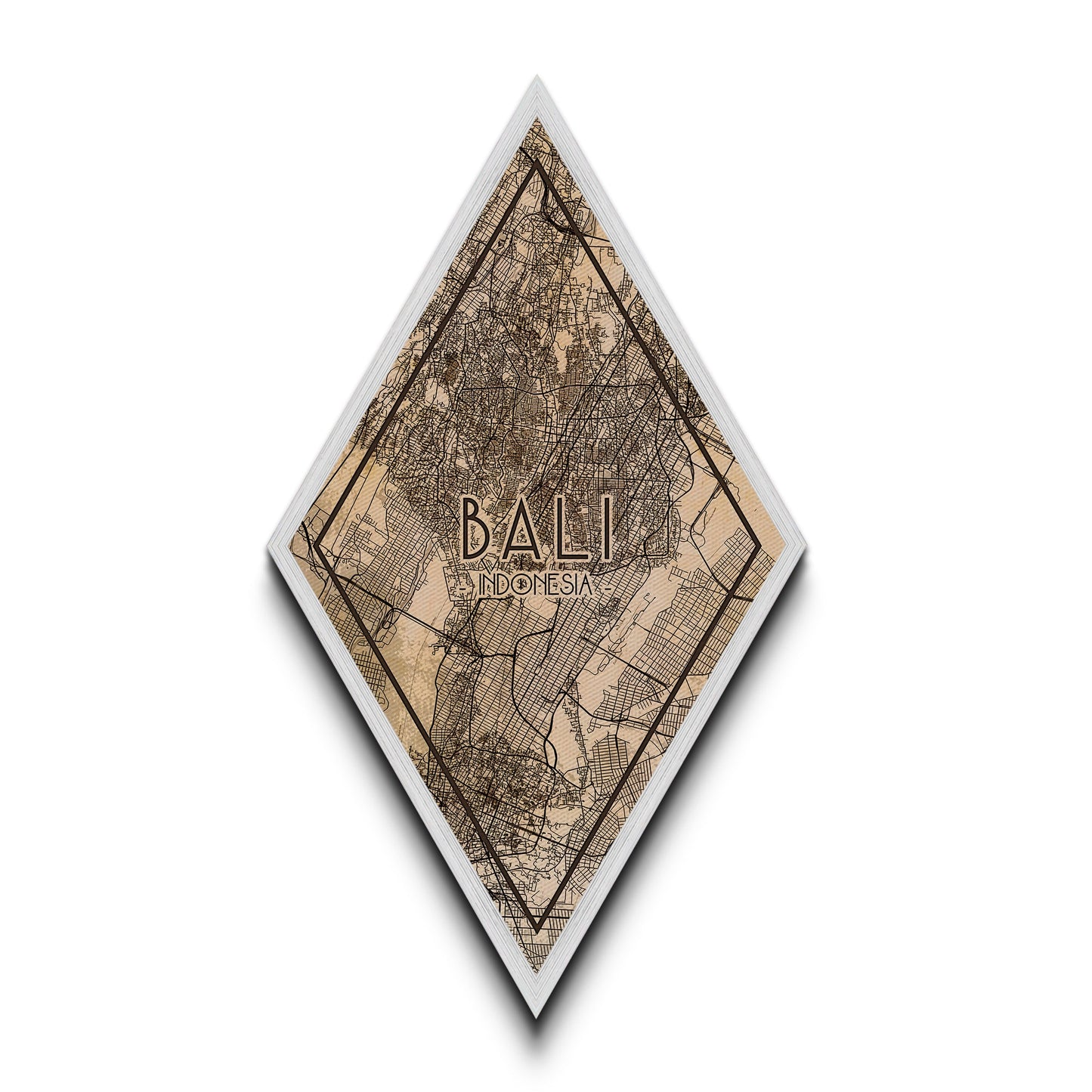 Bali - Indonesia Diamond Shaped Travel Poster, Custom Diamond Shaped Wall Art, City Map Canvas