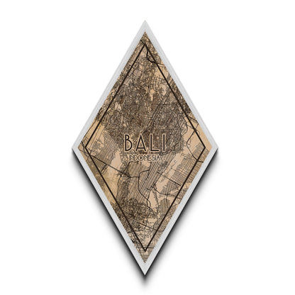 Bali - Indonesia Diamond Shaped Travel Poster, Custom Diamond Shaped Wall Art, City Map Canvas