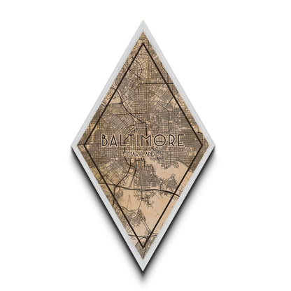 Baltimore Diamond Shaped Travel Poster, Custom Diamond Shaped Wall Art, City Map Canvas