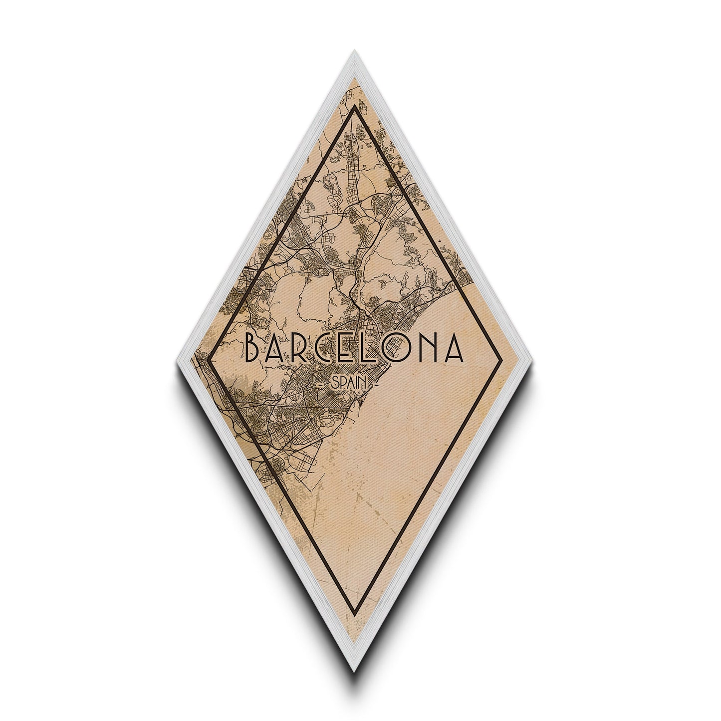 Barcelona - Spain Diamond Shaped Travel Poster, Custom Diamond Shaped Wall Art, City Map Canvas