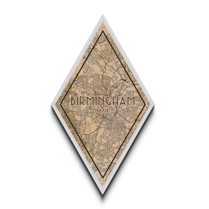 Birmingham - UK Diamond Shaped Travel Poster, Custom Diamond Shaped Wall Art, City Map Canvas