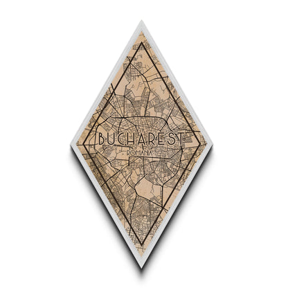 Bucharest - Romania Diamond Shaped Travel Poster, Custom Diamond Shaped Wall Art, City Map Canvas