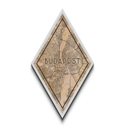 Budapest - Hungary Diamond Shaped Travel Poster, Custom Diamond Shaped Wall Art, City Map Canvas