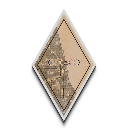 Chicago Diamond Shaped Travel Poster, Custom Diamond Shaped Wall Art, City Map Canvas