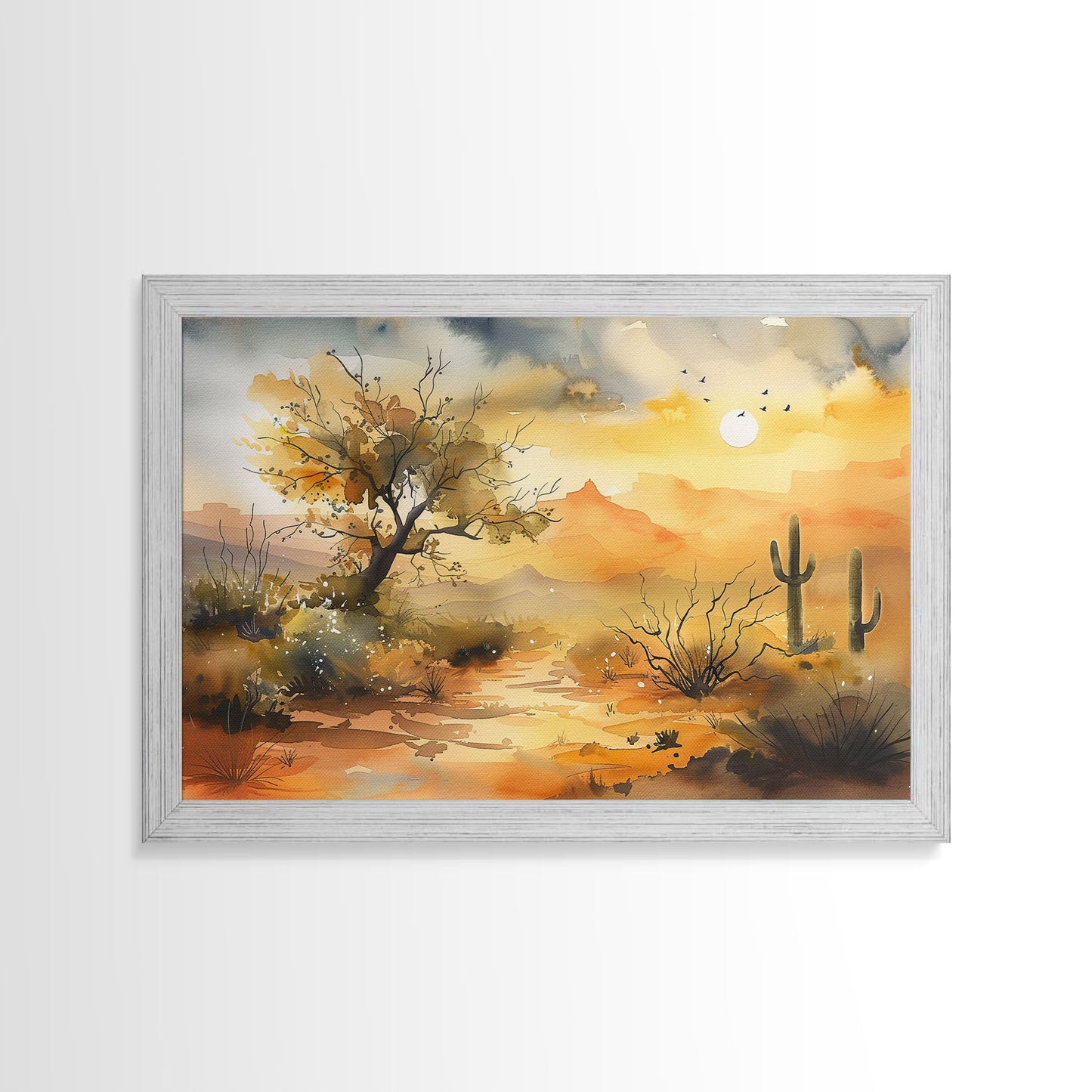 Desert Landscape Watercolor Painting, Wood Framed Canvas Print, Utah Desert Painting, Metal Print, Farmhouse Decor