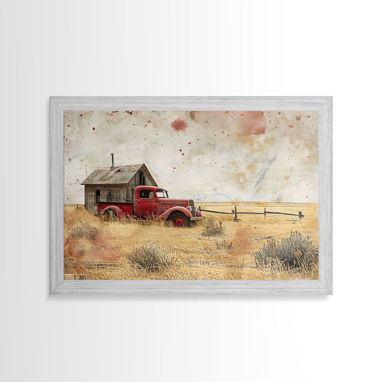 Rusty Old Truck On The Farm Framed Canvas Print, Primitive Home Decor, Art, Kitchen Decor, Living Room Decor