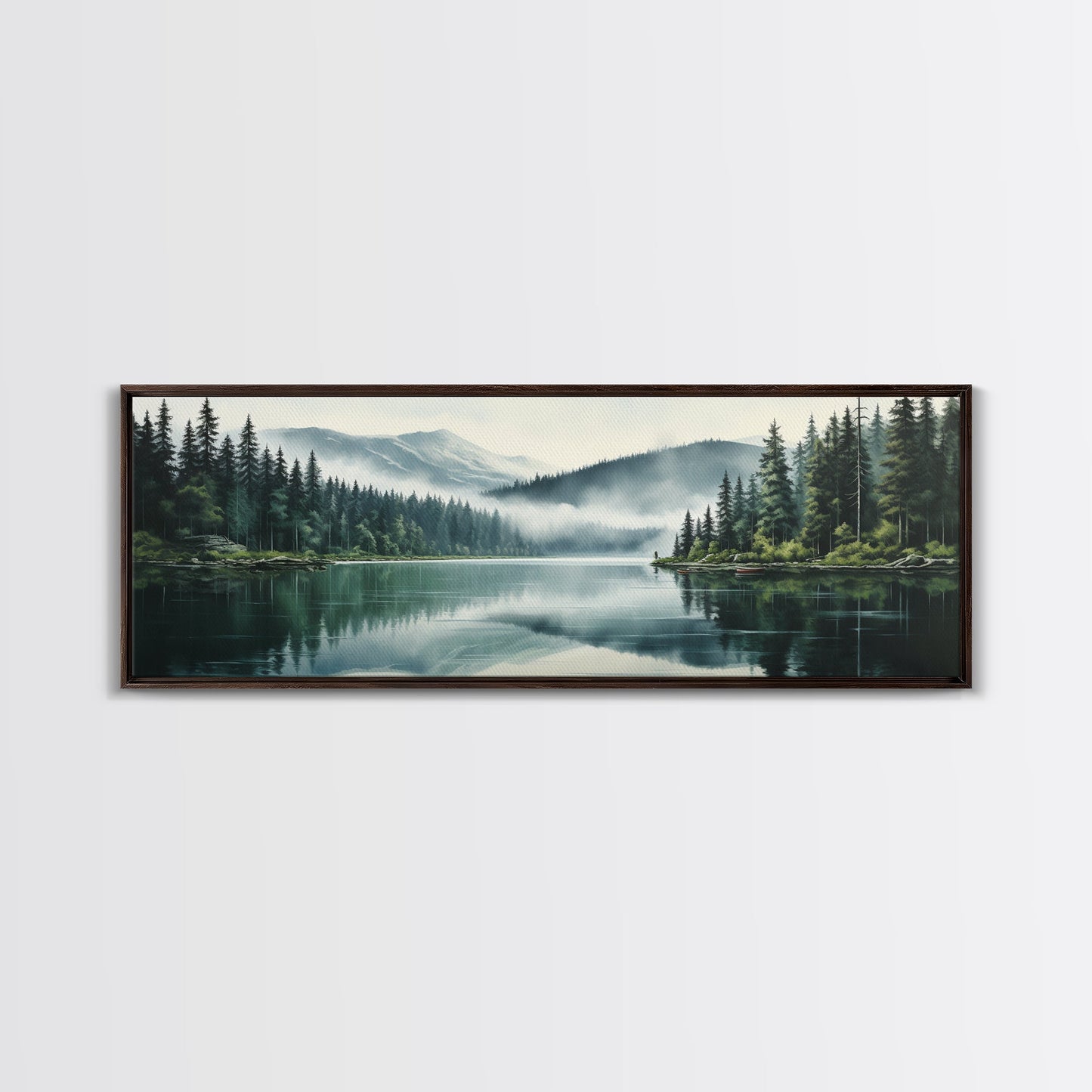 Ready To Hang Panoramic Foggy Pine Forest Canvas Wall Art, Nature Wall Art, Misty Green Forest Print, Modern Home Decor, Ready To Hang Art