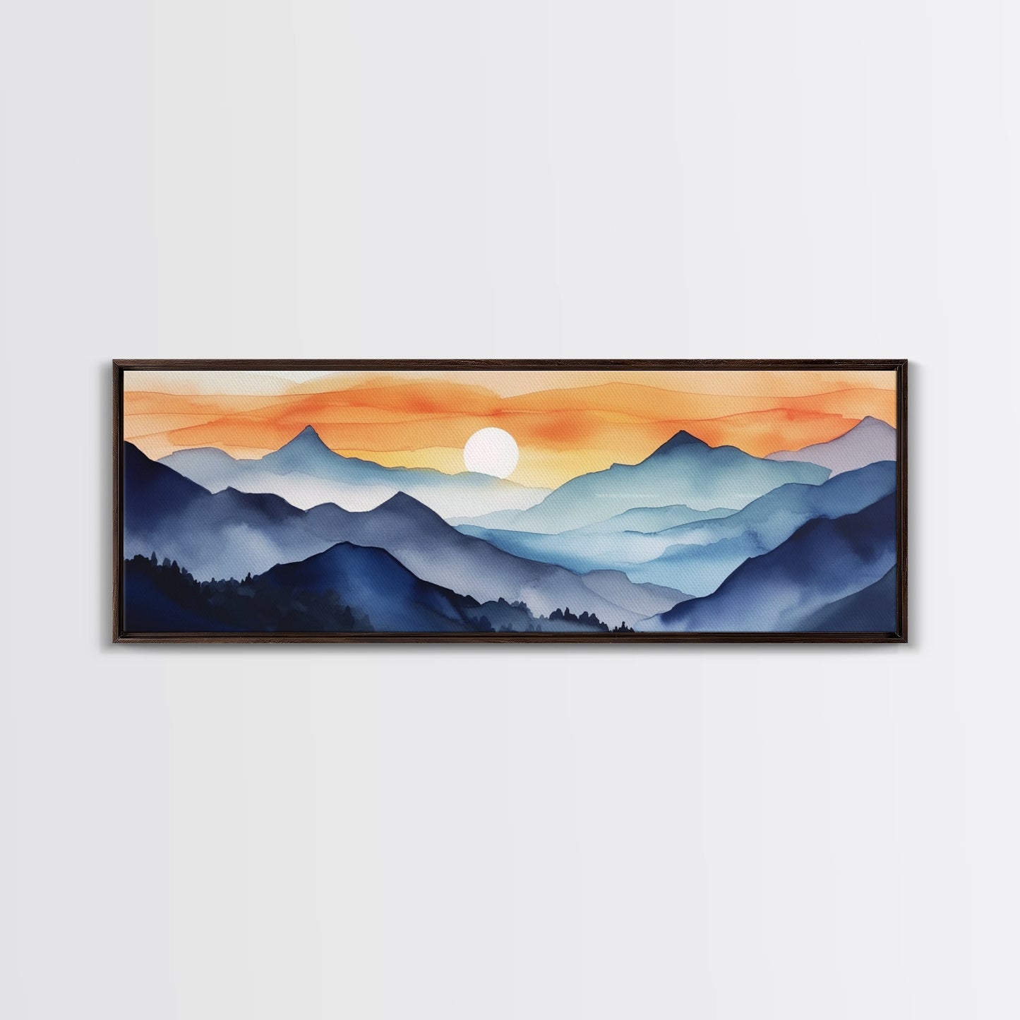 Midcentury Modern Watercolor Painting of a Mountain Sunset, Large Canvas Print, Mountain Artwork, Guest Room Art, Mountain Print
