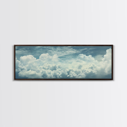 Panoramic Framed Canvas Wall Art Set Pastel Cloud Blue Sky Nature Landscape Prints Minimalist Modern Art Nature Wall Decor Framed Canvas