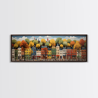 Boston Row Houses - Framed Canvas Print - Colorful Wall Art - Panoramic Print - Boston In The 1800s