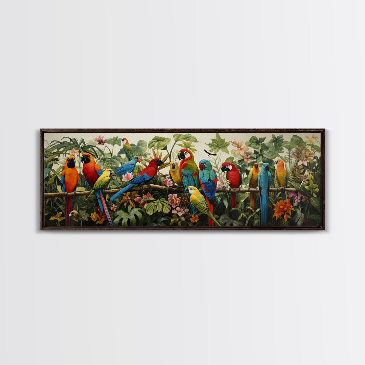 Birds Of Paradise, Parrot Print, Tropical Art, Framed Canvas Print, Beautiful Above Sofa Wall Art, Guest Room Decor