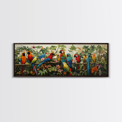 Birds Of Paradise, Parrot Print, Tropical Art, Framed Canvas Print, Beautiful Above Sofa Wall Art, Guest Room Decor