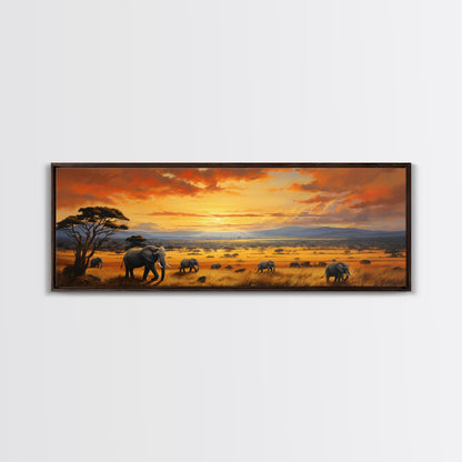 Savanna Wall Art, Framed Canvas Print, Elephants of Africa, Colorful Wall Art, Above Couch Art, Guest Room Decor