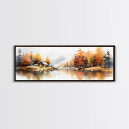 Autumn On The Lake - Watercolor Painting | Peaceful Wilderness Landscape Canvas Print | Modern Country Decor and Nature Lovers