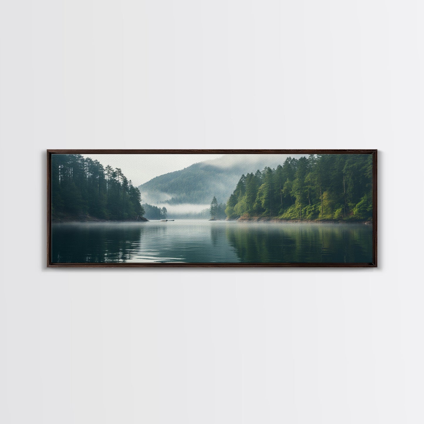 Rustic Nature Landscape Painting Canvas Print | Cozy Forest Canvas Art | Misty Lake & Earth Tones | Farmhouse Cabin Decor