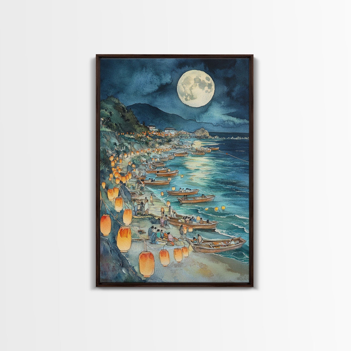 Japanese Paper Lamps Framed Canvas Print, Isamu Noguchi Akari Latern Festival, Christmas Decor