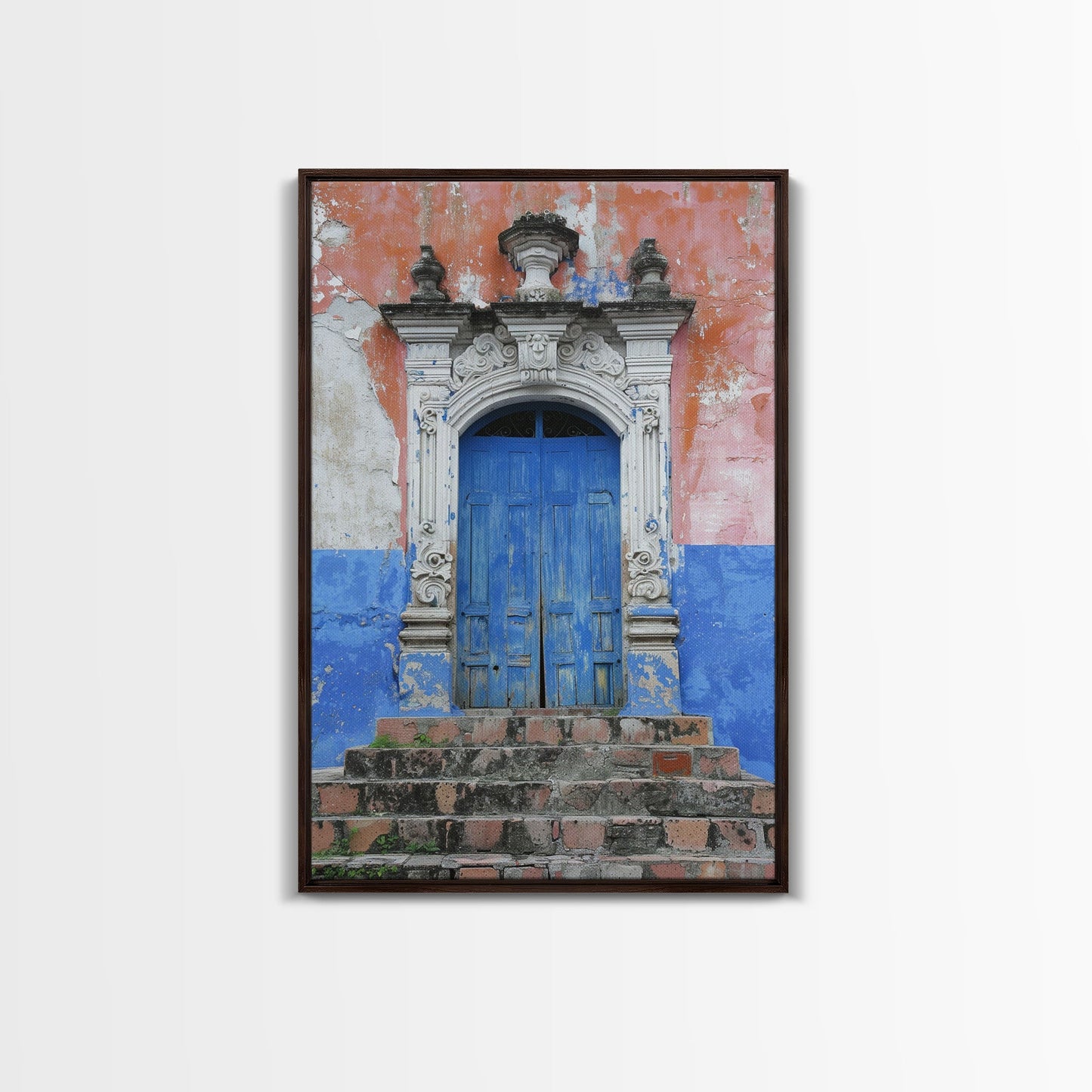 Change3 Mexican Wall Art, Colorful Mexican Door Architecture Painting Framed Canvas Print, Traditional Hacienda Architecture, Ready To Hang