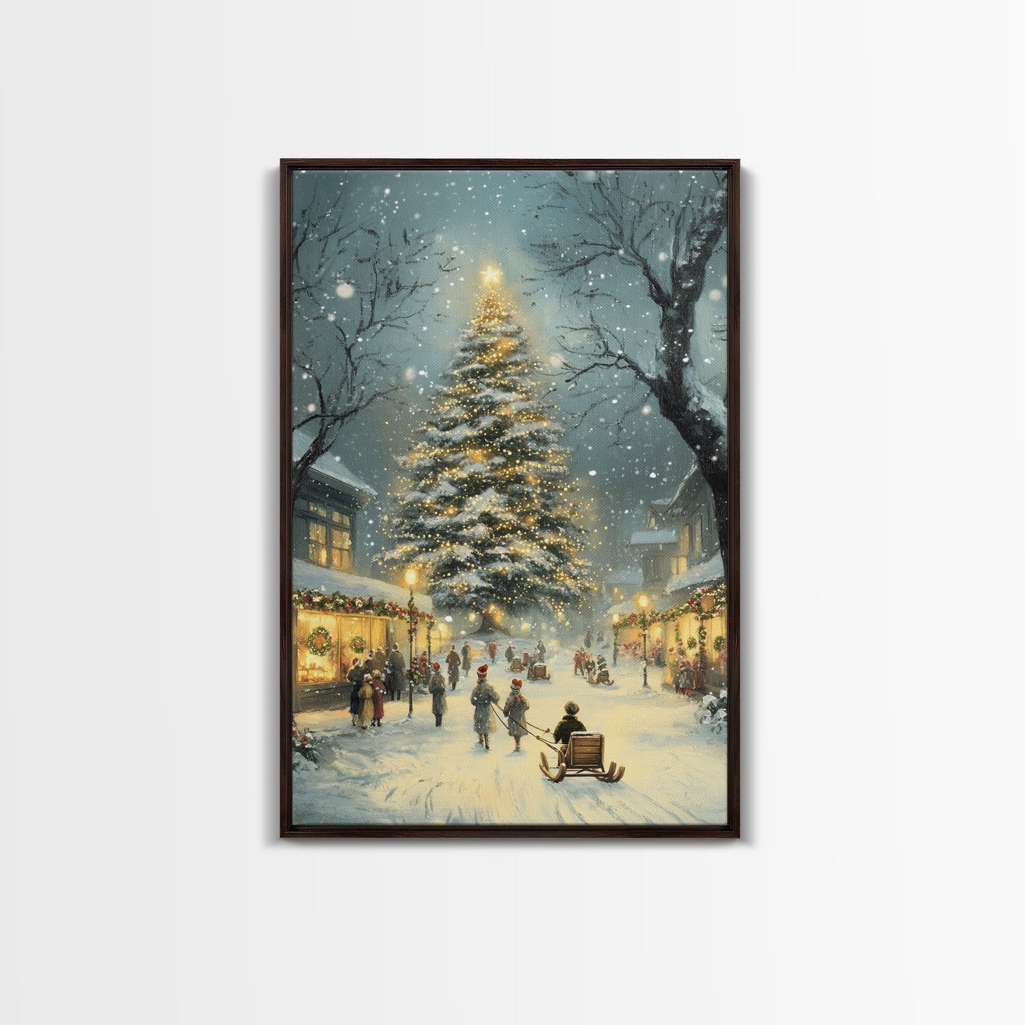 Christmas Tree Village Snowy Winter Scene Framed Canvas Print Christmas Wall Art Christmas Decor Christmas Tree Art Holiday Gift Winter Art