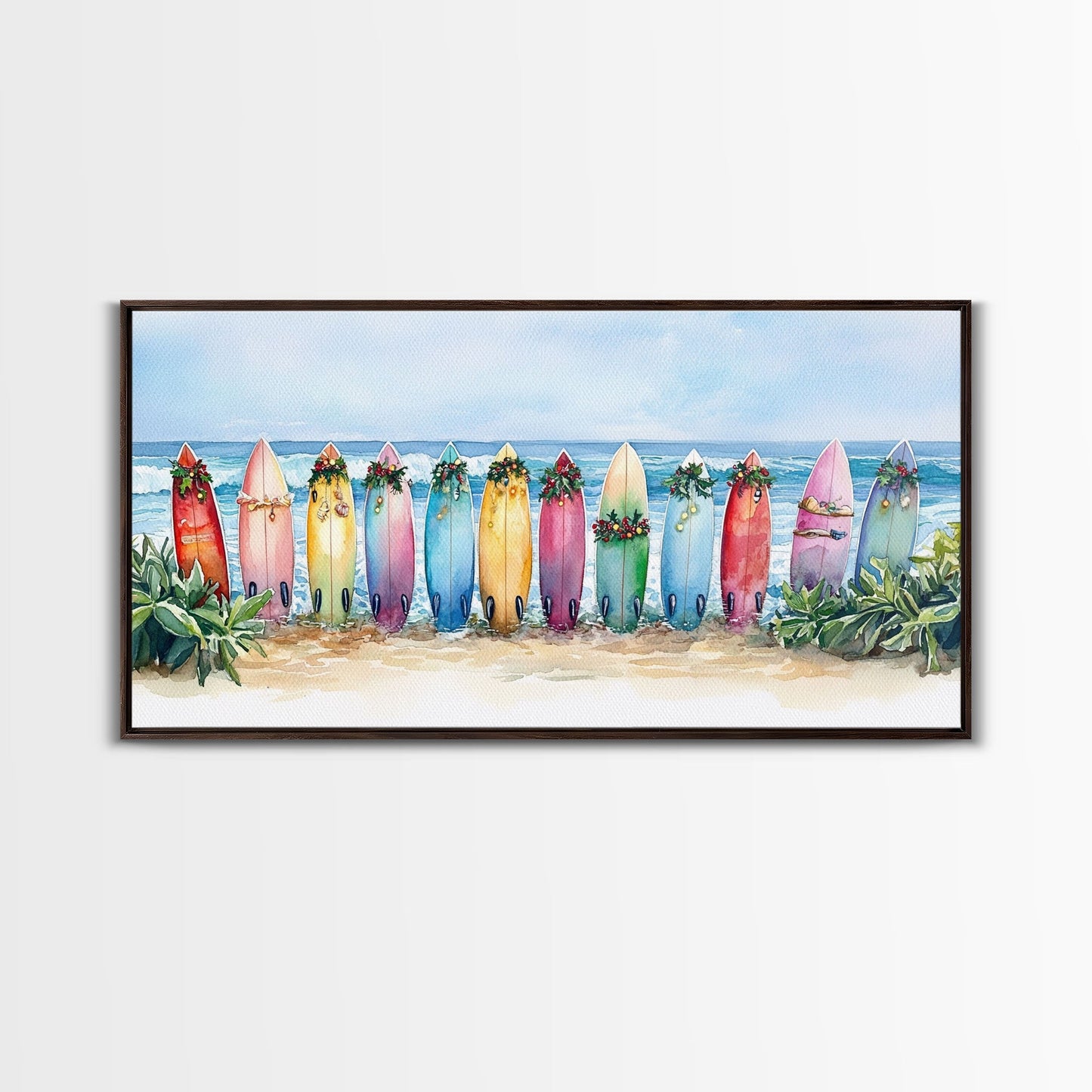 Tropical Christmas decor, beach Christmas decor, Christmas beach art, canvas print, Christmas wall art, beach Christmas