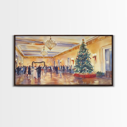 Elegant Ballroom Christmas Party Scene, Framed Canvas Print, Holiday Wall Art, Christmas Decor, Wall Art, Seasonal Decor, Best Gift Idea
