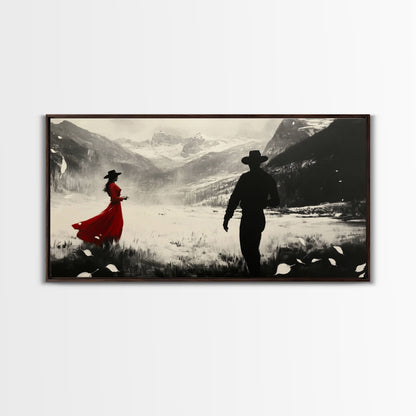 Winter Forest Cowboy Framed Canvas Print Christmas Cowboy Art Above Sofa Holiday Wall Decor Seasonal Winter Wonderland Gift