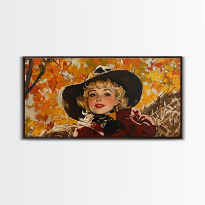 Cute Fall Cowgirl Amongst The Autumn Leaves, Gift or Autumn Decor, Perfect Addition to Home and Office Interiors