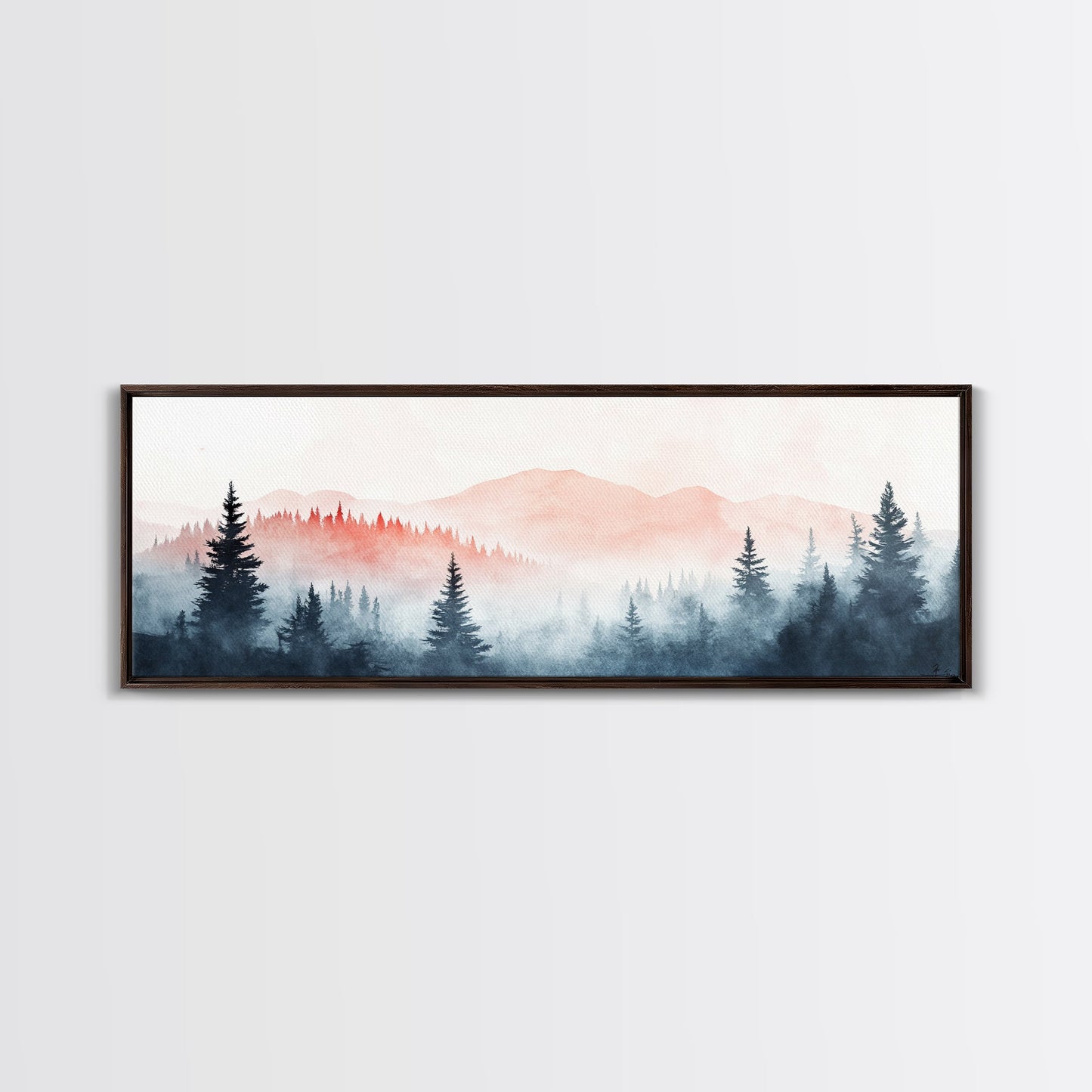 Misty Mountain Panoramic Print, Wood Framed Wall Art, Dark & Moody Home Decor, Fog Over The Blueridge Mountains