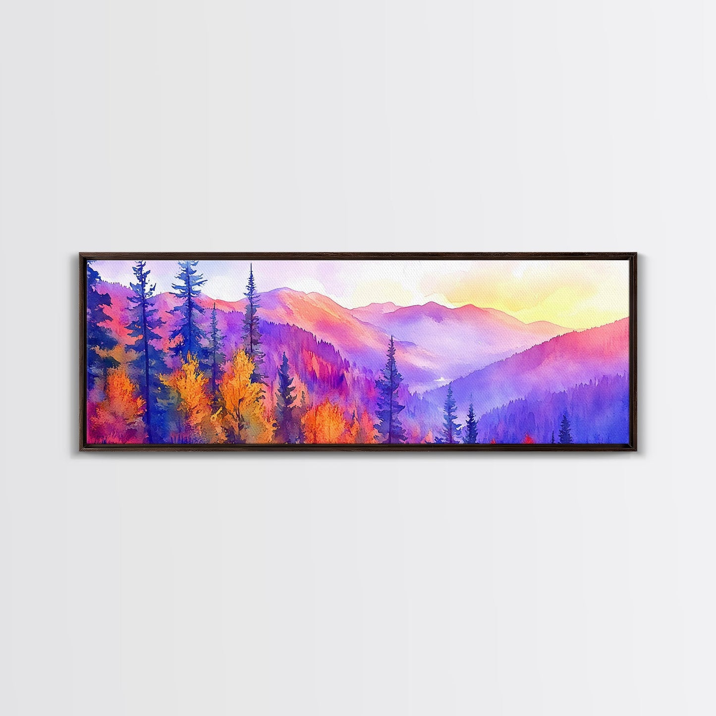 Purple Mountain Painting Framed Print, Canvas Art, Panoramic Extra Wide Wall Art