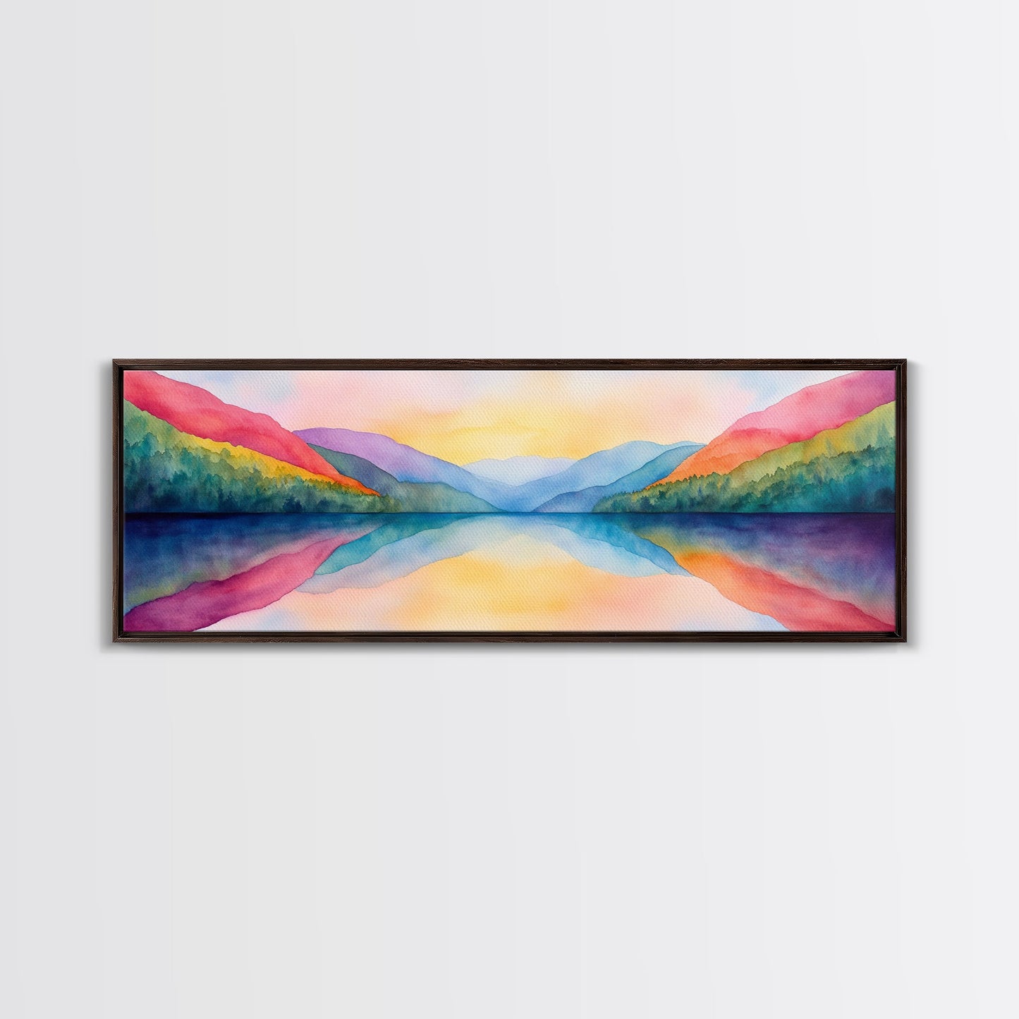 Abstract Watercolor Painting Landscape, Canvas Print, Rainbow Landscape Painting, Nursery Decor, Above Sofa Art