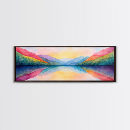 Abstract Watercolor Painting Landscape, Canvas Print, Rainbow Landscape Painting, Nursery Decor, Above Sofa Art