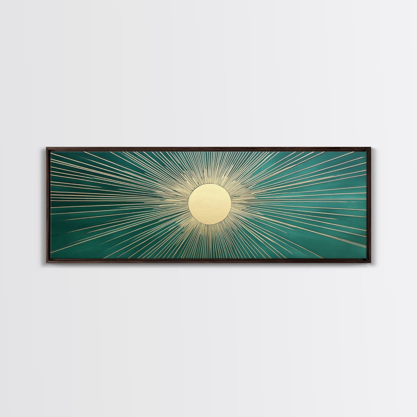 Emerald Green Sun Burst Wall Art, Art Deco Retro Vibes, Eclectic Home Decor, Emerand Green and Gold Horizontal Framed Canvas