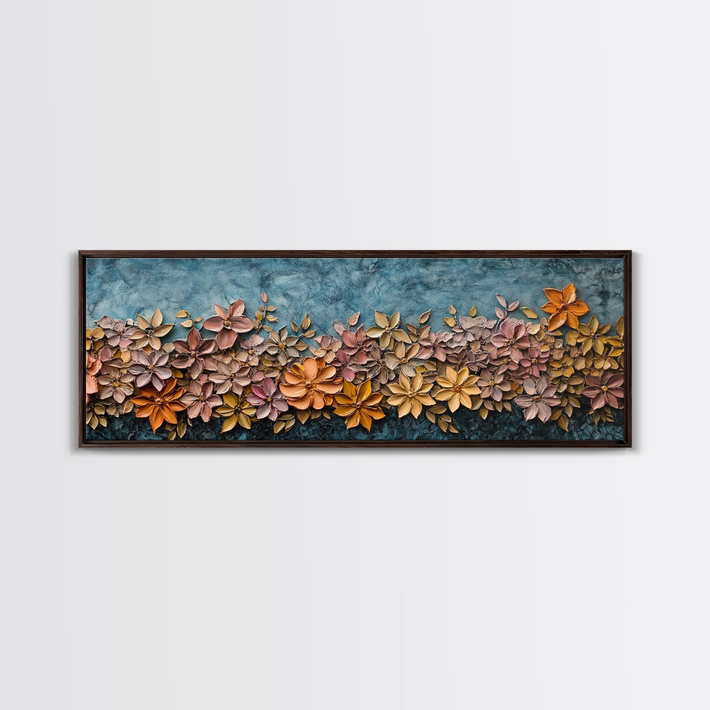 Abstract Wildflower Field Oil Painting Print | Nature Framed Large Gallery Art Ready To Hang, Panoramic Extra Wide Wall Art