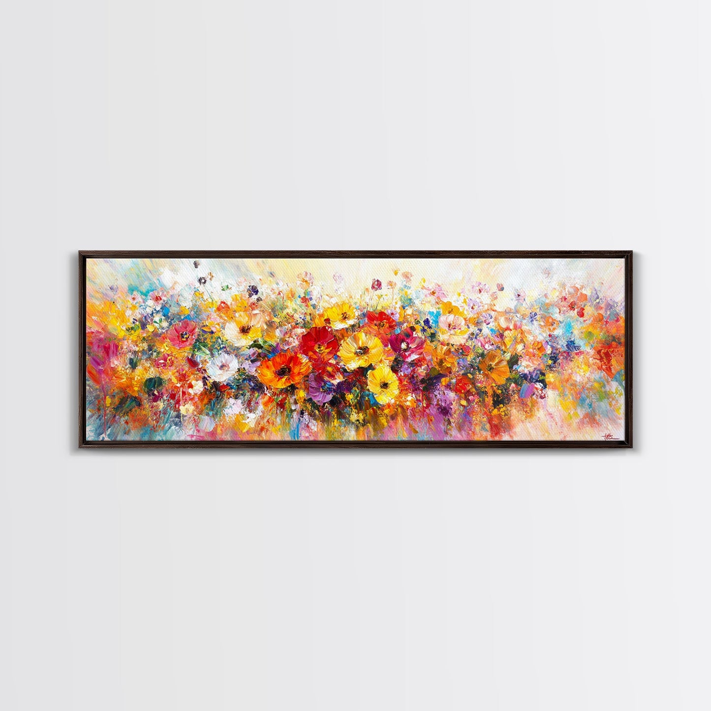 Panoramic Wildflowers Canvas Print, Wood Framed Wall Art, Beautiful Ultra-Wide Wall Art, Original Flower Painting, Floral Art, Botantical Wall Art