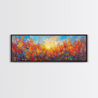 Original Wildflower Painting Print, Panoramic Extra Wide Wall Art, Floral Landscape Custom Rustic Home Decor, Sunset Through The Flowers