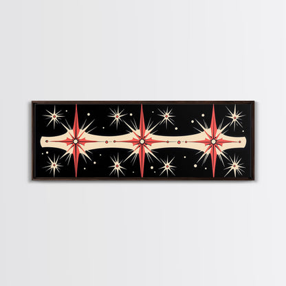 Neutral Star Burst Framed Canvas Print, Abstract Atomic Age Wall Art, Mid-Century Modern 1950s Style Home Decor, Large Scale Art