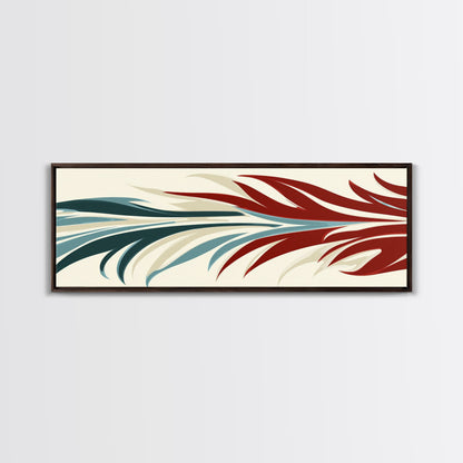 Feathers - Framed Art Deco Canvas Print - Wood Framed Art - Extra Wide Panoramic Art - Oversized Art For Large Space